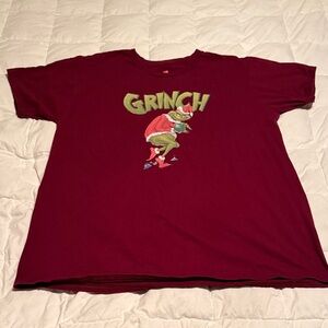 Hanes Nano The Grinch TShirt Burgundy Green Unisex Size 2XL Cotton Whimsical